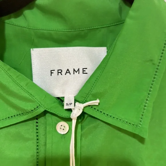 Frame The Oversized Linear Lace Shirt In Bright Peridot Green NWT